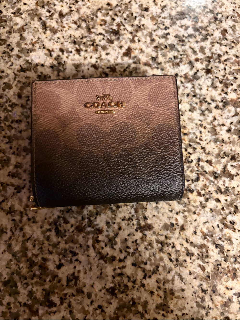 Coach Small Signature Zip Card Holder in Brown and Black